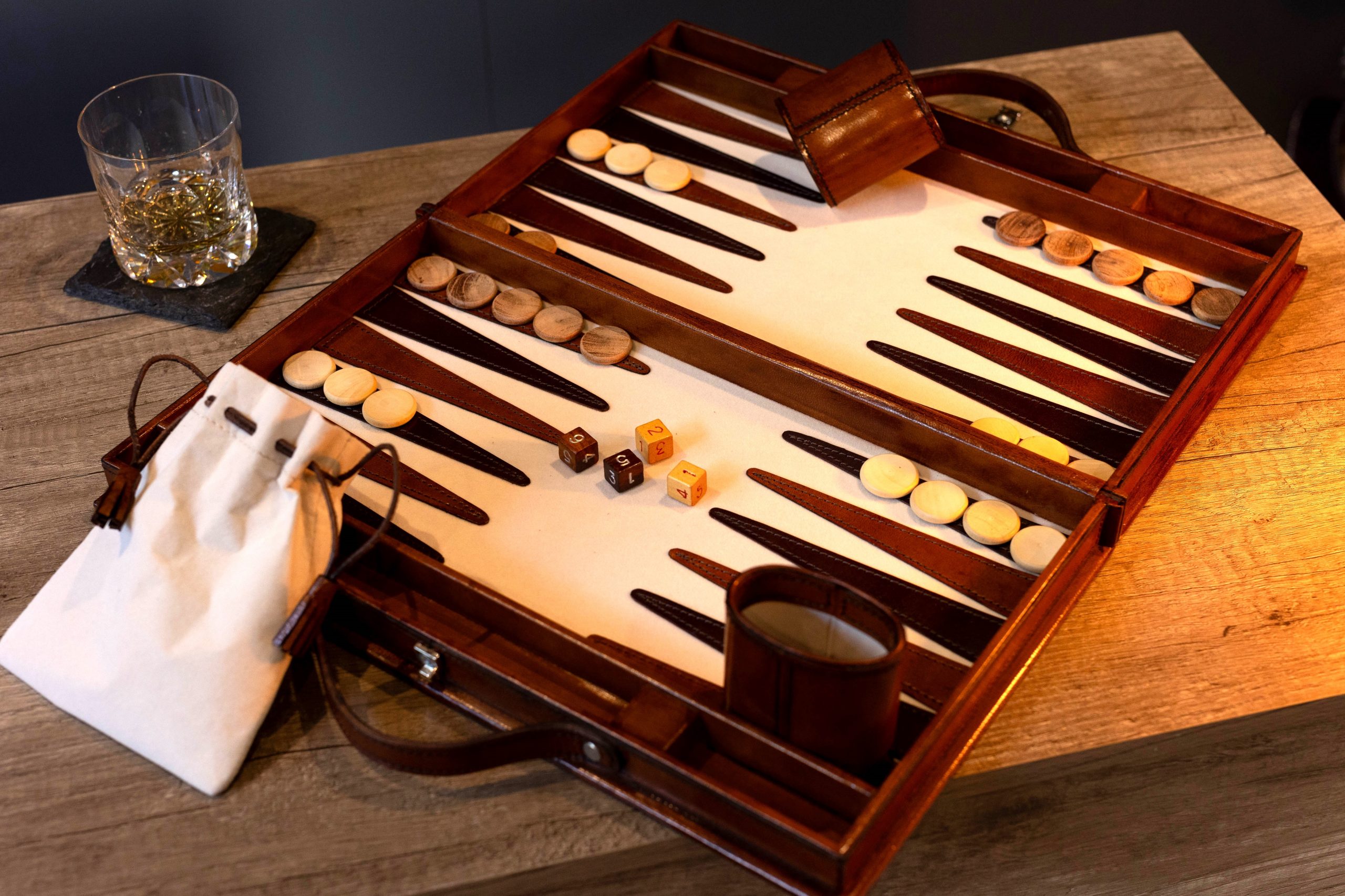 Cognac Leather Backgammon Set