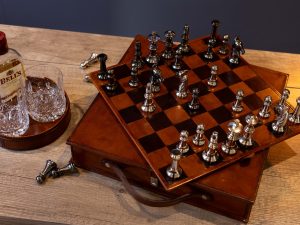 Cognac Leather Chess Set in a Case