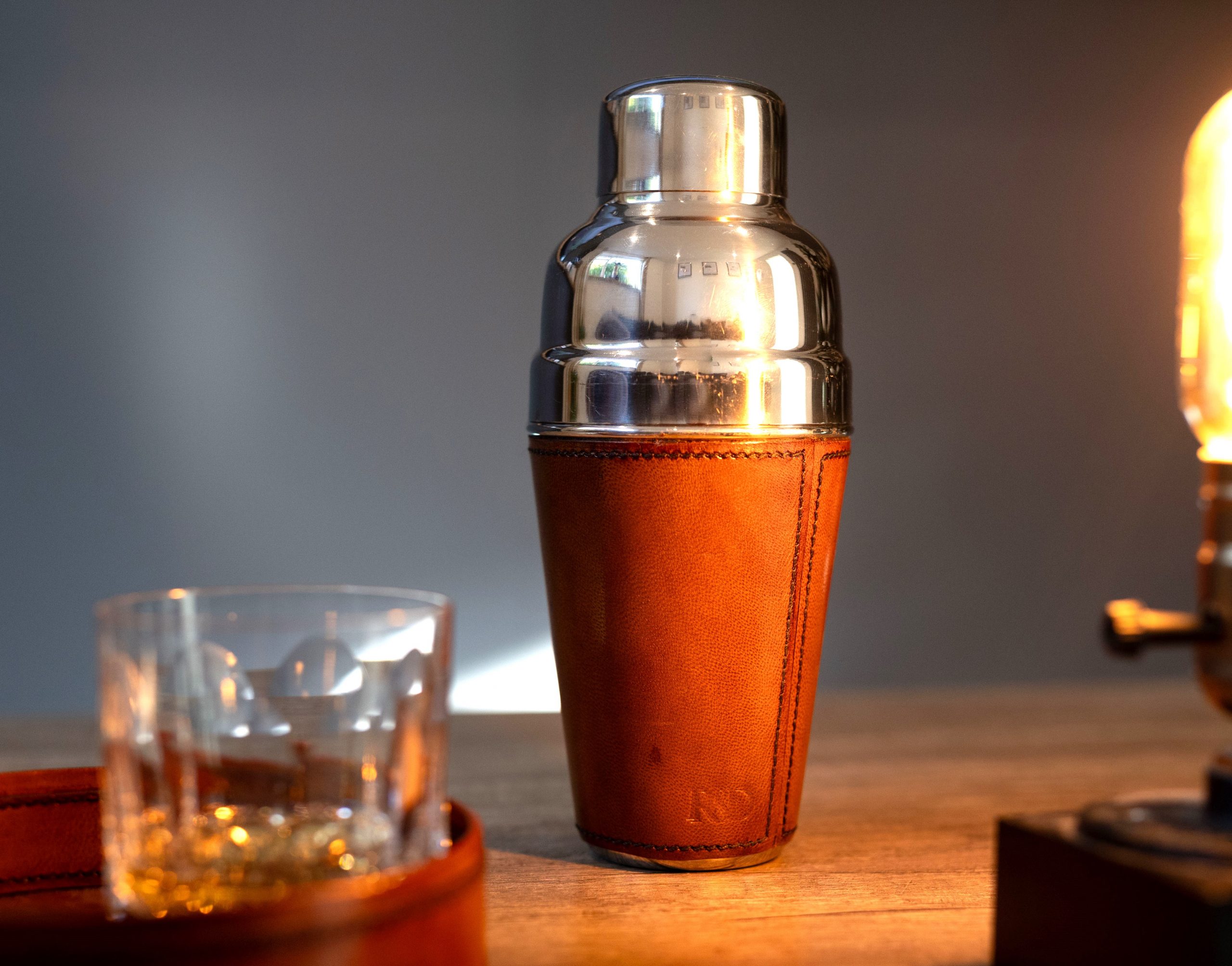 Cognac Leather Cocktail Shaker