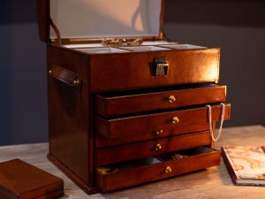 Cognac Leather Large Jewellery Casket