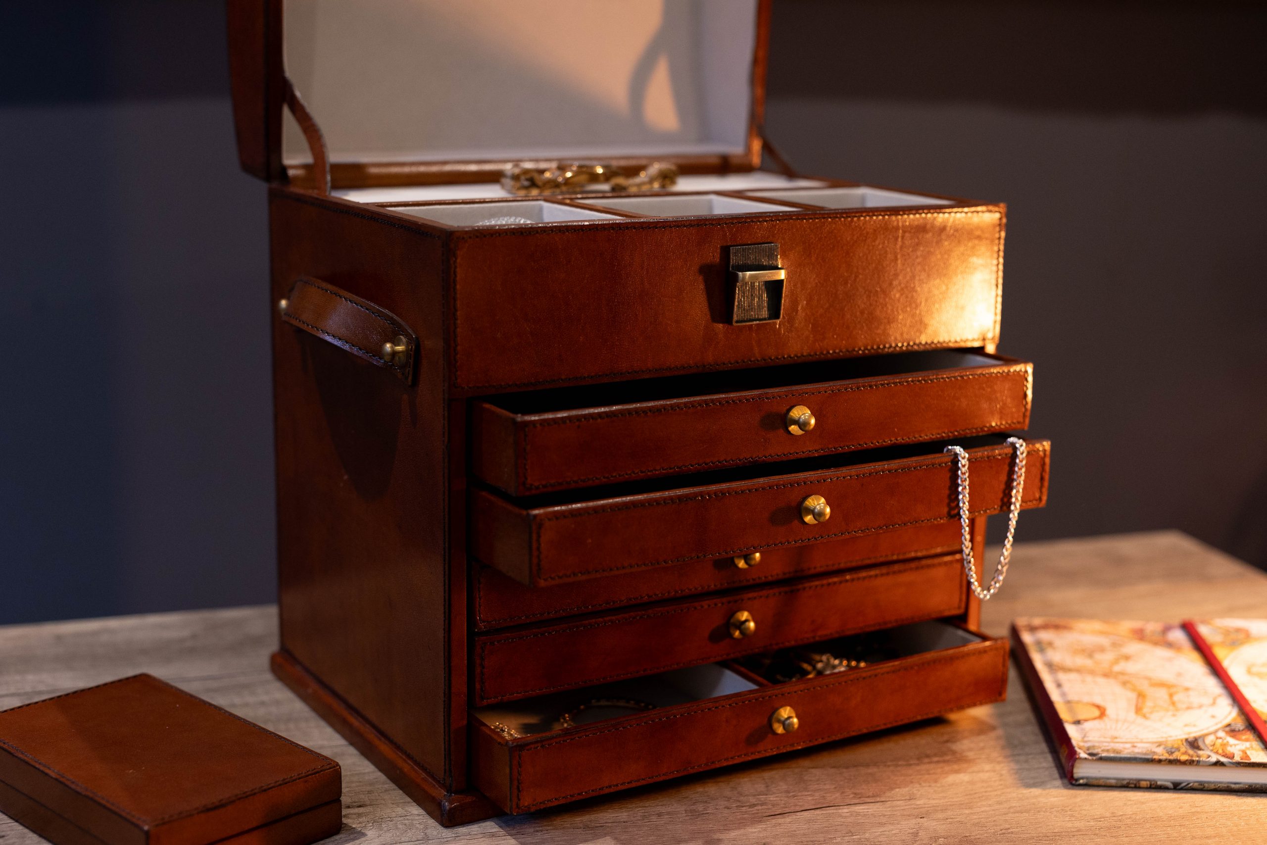 Cognac Leather Large Jewellery Casket