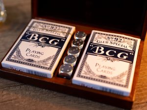 Cognac Leather Playing Cards Box with Dice