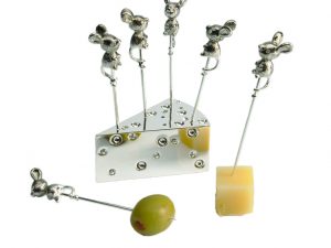 Mouse Cheese & Olive Picks Silverplated