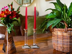 Silverplated Acrylic Column Candlestick Single